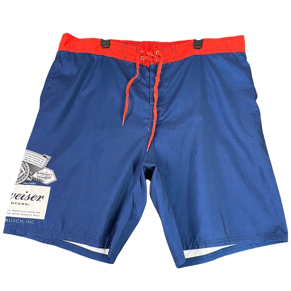 Budweiser Board Shorts Swim Trunks Beer Logo Blue Red Mesh Liner 2XL Mens